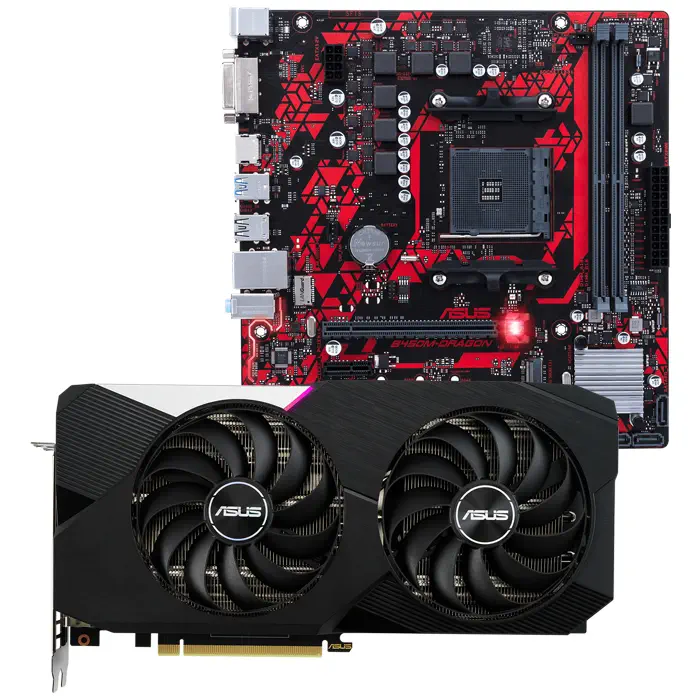 Asus Dual GeForce RTX 3060 Ti V2 OC DUAL-RTX3060TI-O8G-V2 8GB GDDR6 256Bit Ekran Kartı + Asus B450M-DRAGON AMD B450 Soket AM4 DDR4 4400(OC)MHz mATX Anakart Bundle