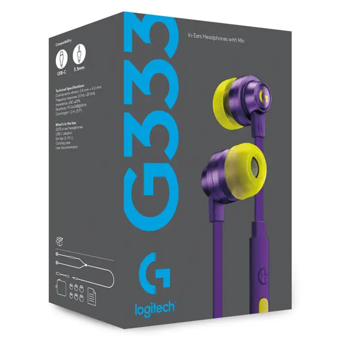 Logitech G333 Purple 981-000936 Mikrofonlu Kablolu Kulak İçi Gaming (Oyuncu) Kulaklık