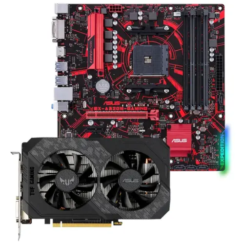 Asus TUF Gaming GeForce GTX 1650 OC TUF-GTX1650-O4GD6-P-GAMING 4GB GDDR6 128Bit DX12 Ekran Kartı + Asus EX-A320M-Gaming AMD A320 Soket AM4 DDR4 3200(OC)MHz mATX Anakart Bundle