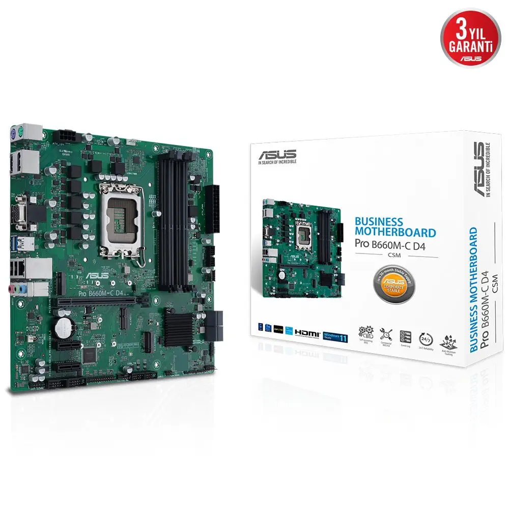 Asus Pro B660M-C D4-CSM Intel B660 Soket 1700 DDR4 5000(OC)MHz mATX Anakart
