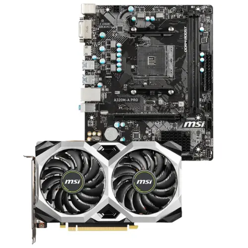 MSI GeForce GTX 1660 Super Ventus XS OC 6GB GDDR6 192Bit DX12 Ekran Kartı + MSI A320M-A Pro AMD A320 Soket AM4 DDR4 3200(OC)MHz mATX Anakart Bundle