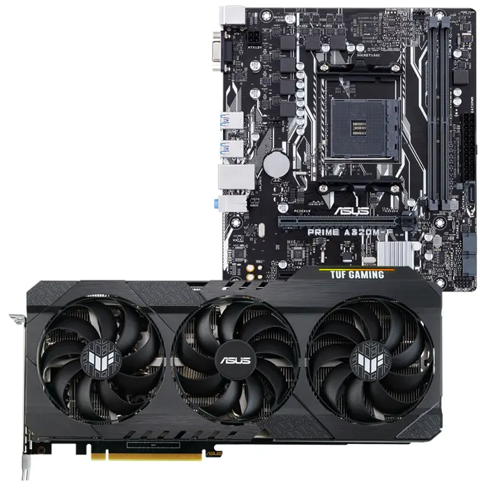 Asus TUF Gaming GeForce RTX 3060 V2 OC TUF-RTX3060-O12G-V2-GAMING 12GB GDDR6 192Bit DX12 Ekran Kartı + Asus Prime A320M-F AMD A320 Soket AM4 DDR4 3200(OC)Mhz mATX Anakart Bundle