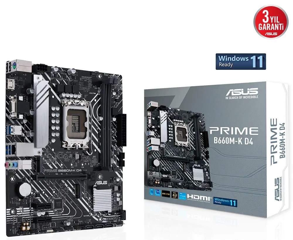 ASUS Prime B660M-K D4 Intel B660 Soket 1700 DDR4 5333(OC)MHz mATX Gaming (Oyuncu) Anakart