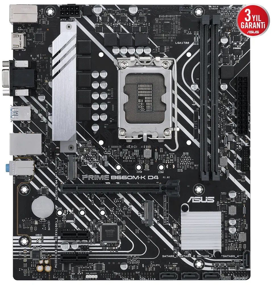 ASUS Prime B660M-K D4 Intel B660 Soket 1700 DDR4 5333(OC)MHz mATX Gaming (Oyuncu) Anakart