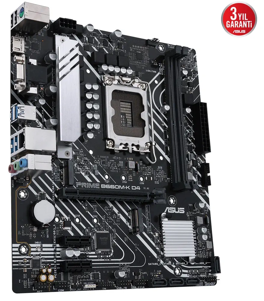 ASUS Prime B660M-K D4 Intel B660 Soket 1700 DDR4 5333(OC)MHz mATX Gaming (Oyuncu) Anakart