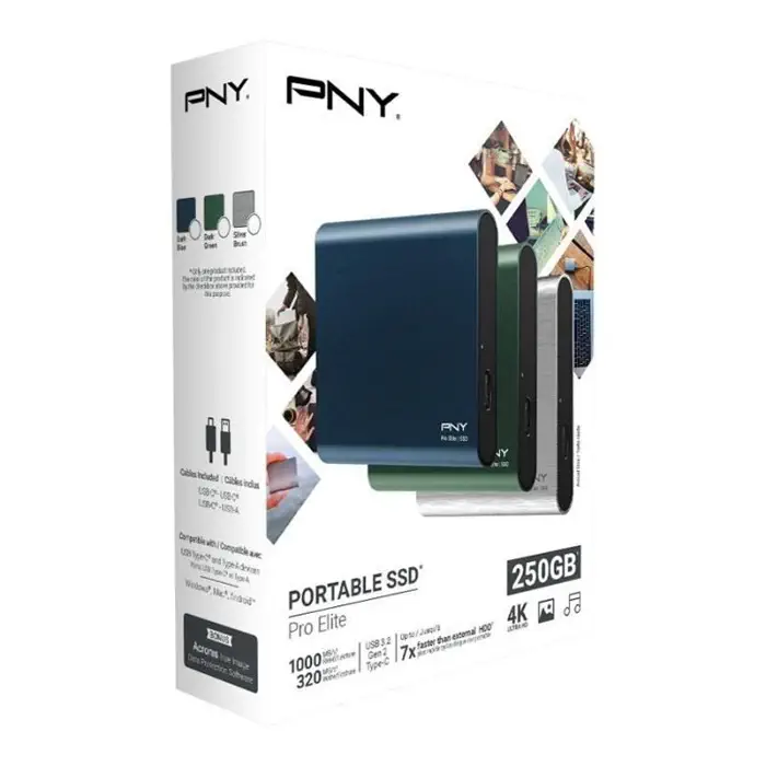 PNY Pro Elite Mavi 250GB 1000/320MB/s USB 3.1 Gen2 Type-C Taşınabilir SSD Disk (PSD0CS2060NB-250-RB)