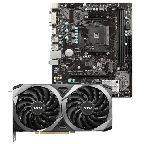 MSI GeForce RTX 3070 Ventus 2X 8G OC LHR 8GB GDDR6 256Bit DX12 Ekran Kartı + MSI B450M-A PRO MAX AMD B450 Soket AM4 DDR4 4133(OC)MHz mATX Anakart Bundle