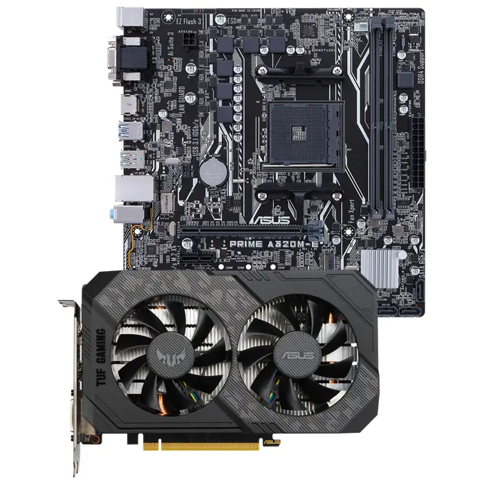 Asus TUF Gaming GeForce GTX 1660 Super OC TUF-GTX1660S-O6G-GAMING 6GB GDDR6 192Bit DX12 Ekran Kartı + Asus Prime A320M-E AMD A320 Soket AM4 DDR4 3200(OC)MHz mATX Anakart Bundle