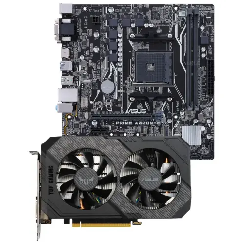 Asus TUF Gaming GeForce GTX 1660 Super OC TUF-GTX1660S-O6G-GAMING 6GB GDDR6 192Bit DX12 Ekran Kartı + Asus Prime A320M-E AMD A320 Soket AM4 DDR4 3200(OC)MHz mATX Anakart Bundle