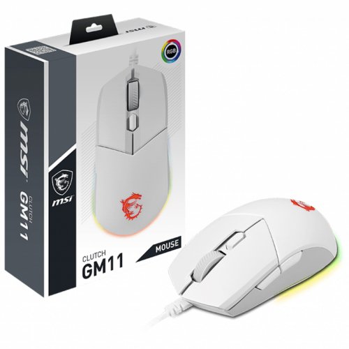 MSI Clutch GM11 White 5000DPI 6 Tuş RGB Optik Beyaz Kablolu Gaming (Oyuncu) Mouse