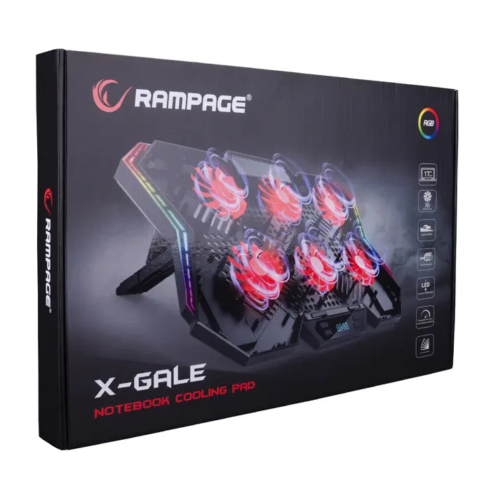 Rampage AD-RX44 X-GALE 6xFan 2xUSB LCD Göstergeli RGB 10-17″ Notebook Soğutucu