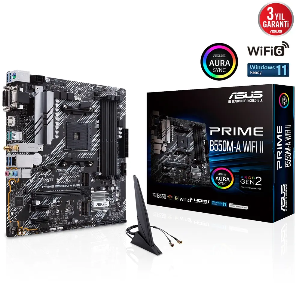 ASUS Prime B550M-A WIFI II AMD B550 Soket AM4 DDR4 4866(OC)MHz mATX Gaming (Oyuncu) Anakart