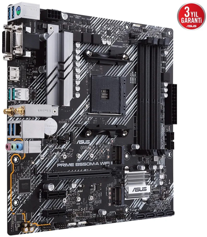 ASUS Prime B550M-A WIFI II AMD B550 Soket AM4 DDR4 4866(OC)MHz mATX Gaming (Oyuncu) Anakart