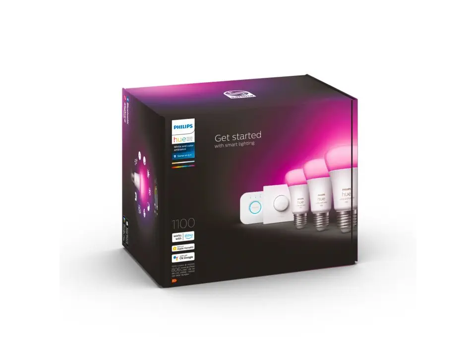 Philips HueWCA 9-75W Renkli Akıllı Başlangıç Seti 3`lü Akıllı Butonlu E27 Bluetooth Özellikli - 929002468803