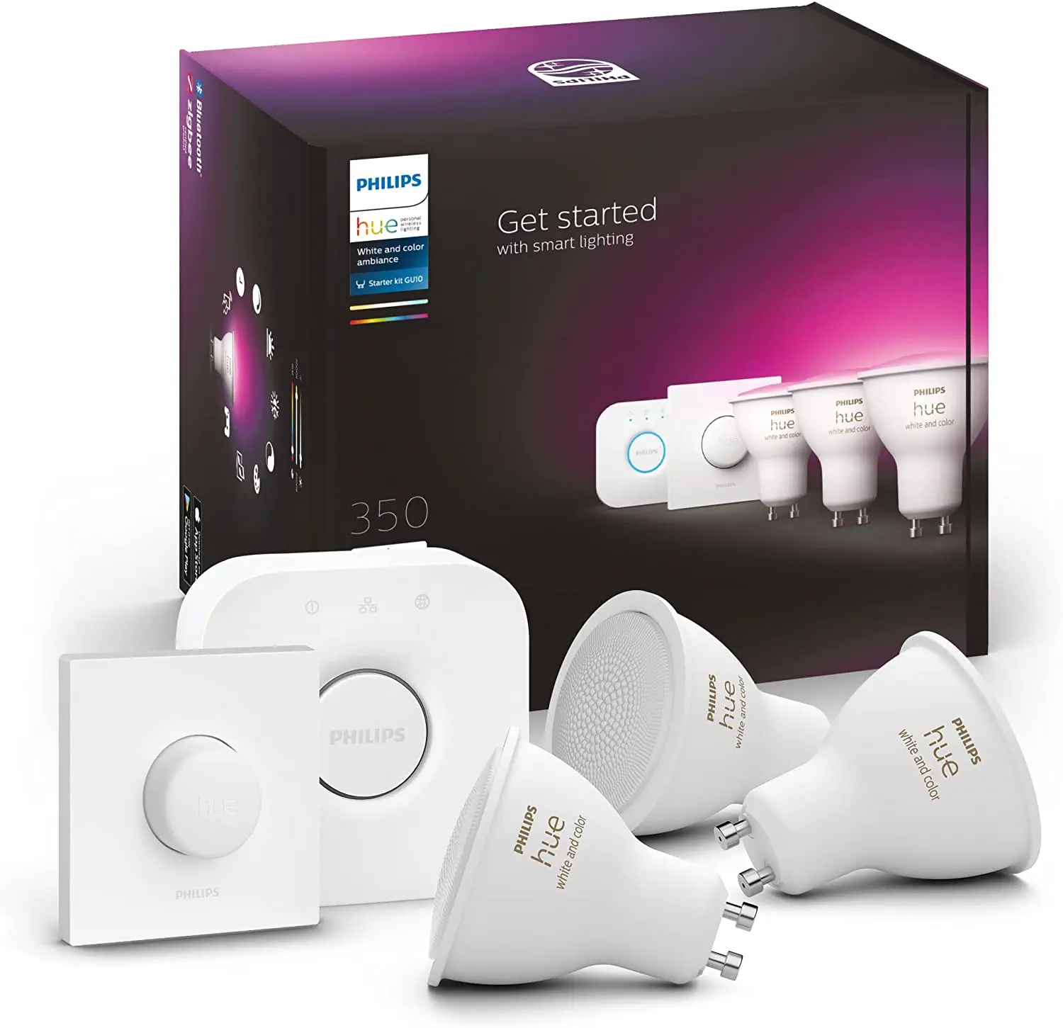 Philips HueWCA 4.3W Renkli Akıllı Başlangıç Seti 3`lü Akıllı Butonlu GU10 Spot Bluetooth Özellikli - 929001953116