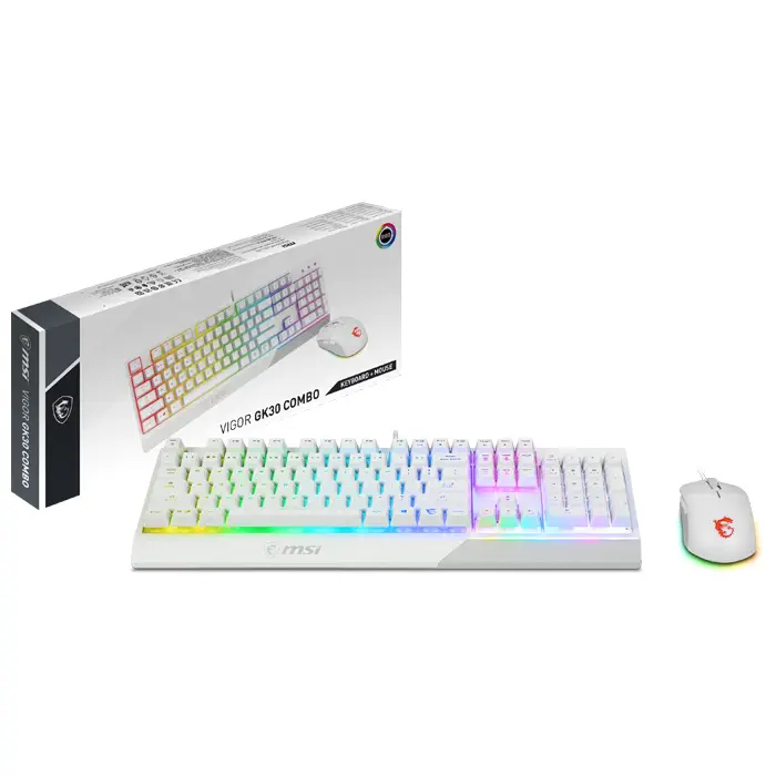 MSI Vigor GK30 Combo White RGB USB Beyaz Kablolu Gaming Klavye Mouse Set (Vigor GK30 White + Clutch GM11 White)