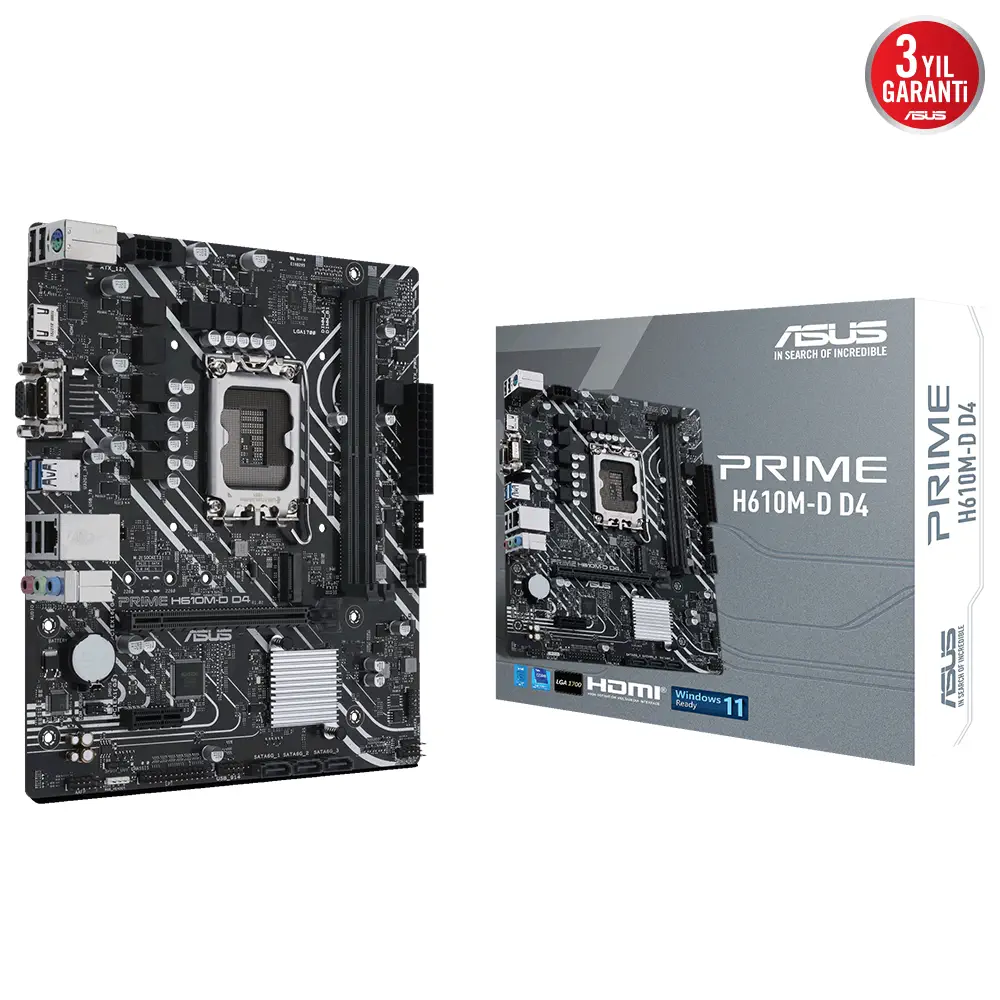 ASUS Prime H610M-D D4 Intel H610 Soket 1700 DDR4 3200MHz mATX Gaming (Oyuncu) Anakart