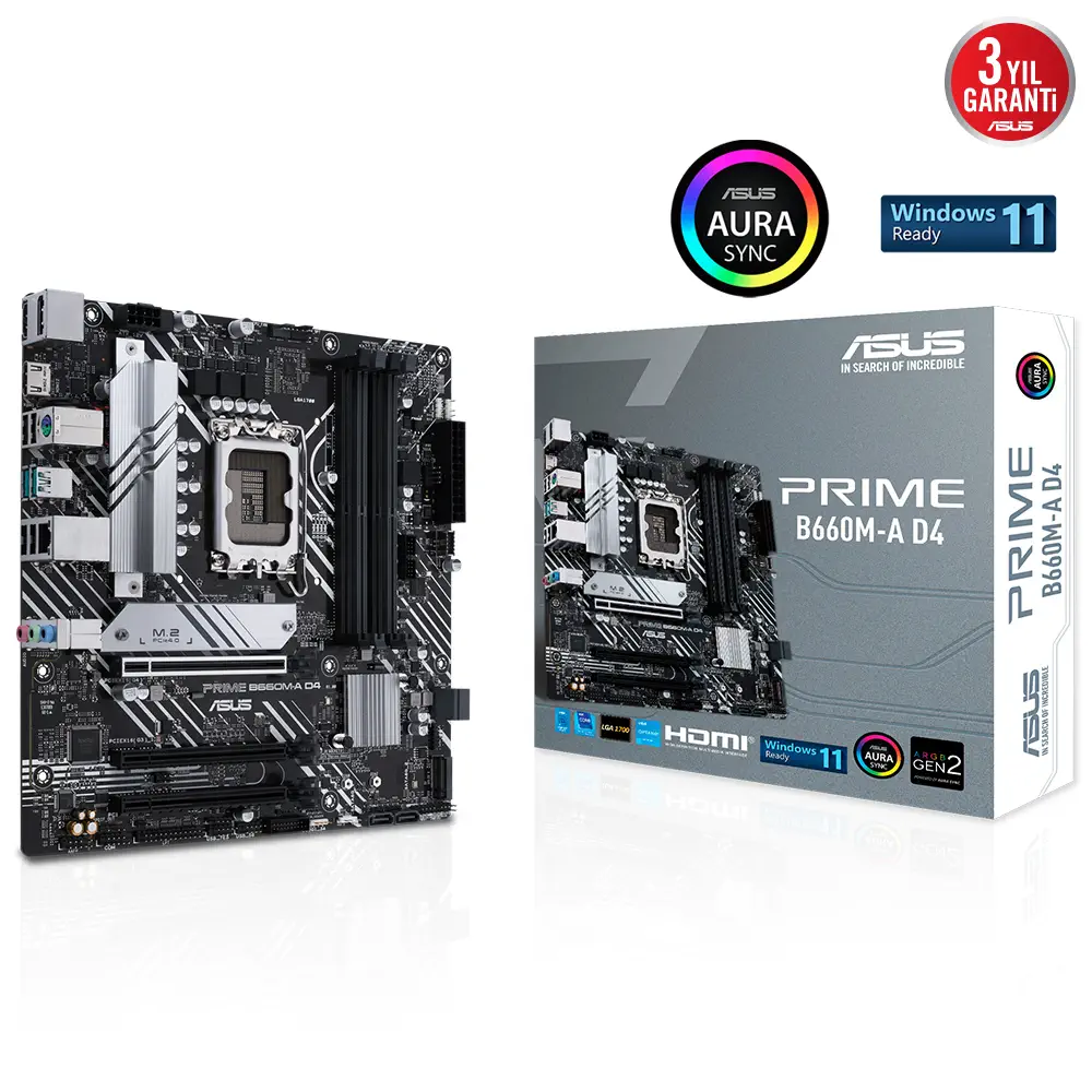 ASUS Prime B660M-A D4 Intel B660 Soket 1700 DDR4 5333(OC)MHz mATX Gaming (Oyuncu) Anakart