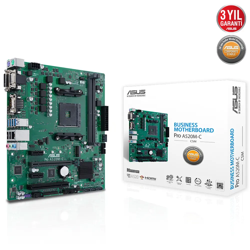 ASUS Pro A520M-C/CSM AMD A520 Soket AM4 DDR4 4866(OC)MHz mATX Anakart