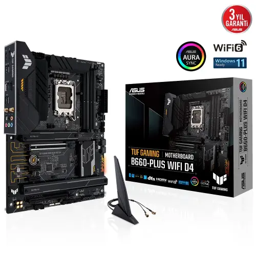 ASUS TUF Gaming B660-Plus WIFI D4 Intel B660 Soket 1700 DDR4 5333(OC)MHz ATX Gaming (Oyuncu) Anakart