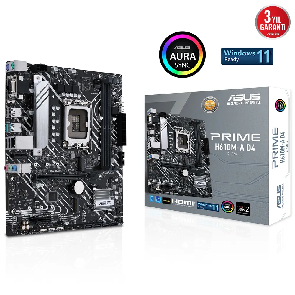 ASUS Prime H610M-A D4-CSM Intel H610 Soket 1700 DDR4 3200MHz mATX Gaming (Oyuncu) Anakart