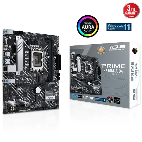 ASUS Prime H610M-A D4-CSM Intel H610 Soket 1700 DDR4 3200MHz mATX Gaming (Oyuncu) Anakart