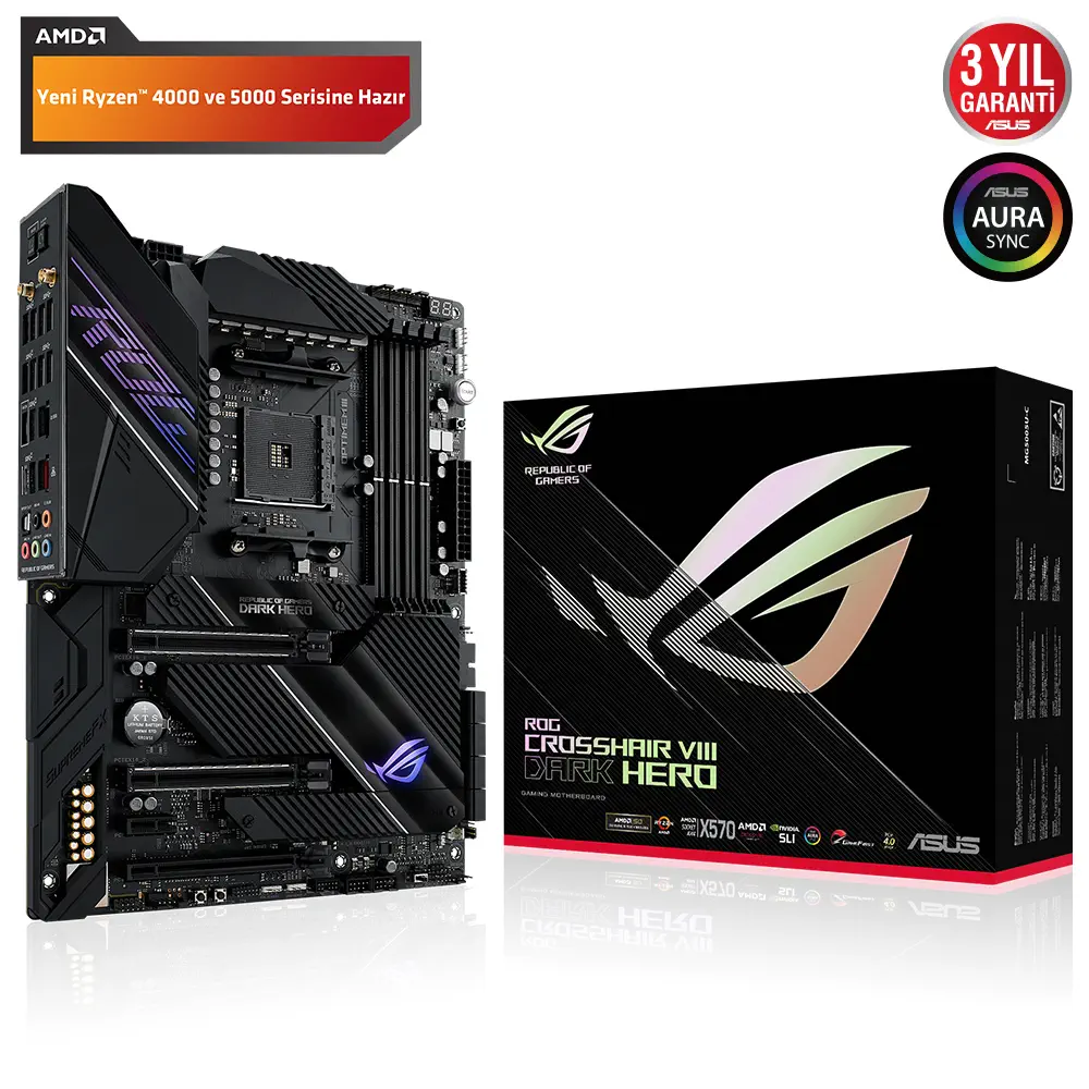 ASUS ROG Crosshair VIII Dark Hero AMD X570 Soket AM4 DDR4 5100(OC)MHz WI-FI ATX Gaming (Oyuncu) Anakart