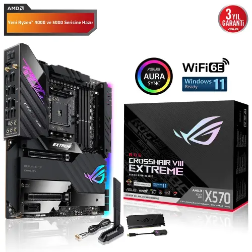Asus ROG Crosshair VIII Extreme AMD X570 Soket AM4 DDR4 5100(OC)MHz E-ATX Gaming (Oyuncu) Anakart