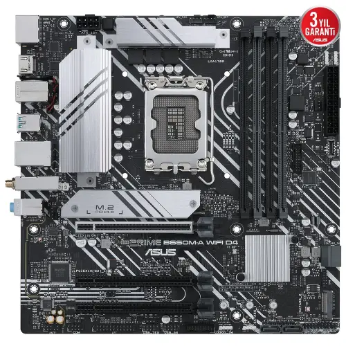 Asus Prime B660M-A WIFI D4 Intel B660 Soket 1700 DDR4 5333(OC)MHz mATX Gaming Anakart