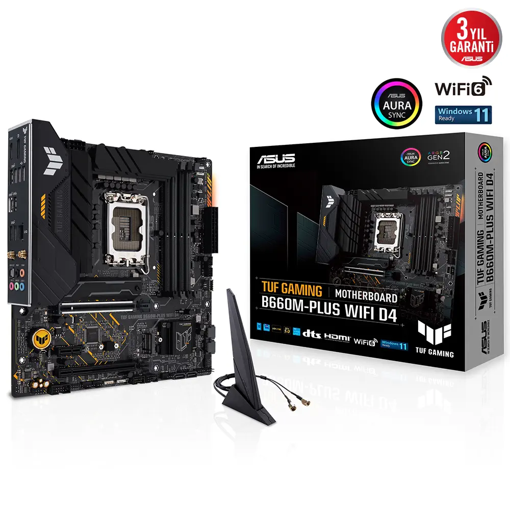 ASUS TUF Gaming B660M-Plus WIFI D4 Intel B660 Soket 1700 DDR4 5333(OC)MHz mATX Gaming (Oyuncu) Anakart