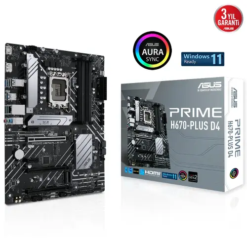 Asus Prime H670-Plus D4 Intel H670 Soket 1700 DDR4 5066(OC)MHz ATX Gaming (Oyuncu) Anakart
