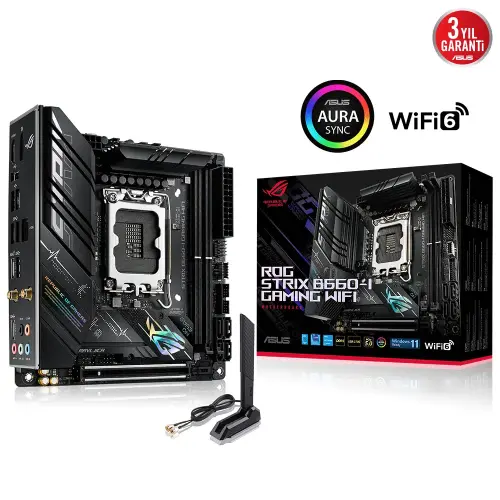ASUS ROG Strix B660-I Gaming WIFI Intel B660 Soket 1700 DDR5 6200(OC)MHz Mini-ITX Gaming (Oyuncu) Anakart