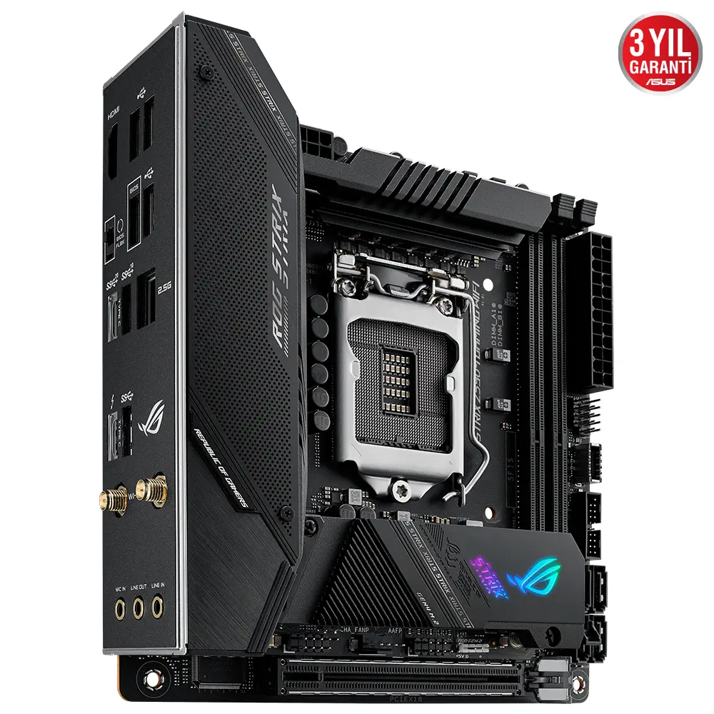 Asus ROG Strix Z590-I Gaming WIFI Intel Z590 Soket 1200 DDR4 5133(OC)MHz Mini ITX Gaming (Oyuncu) Anakart