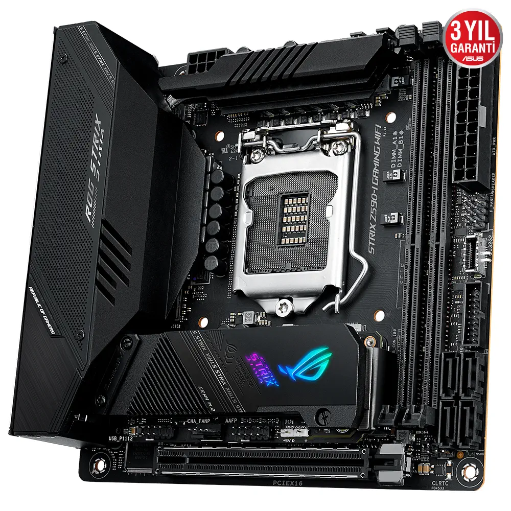 Asus ROG Strix Z590-I Gaming WIFI Intel Z590 Soket 1200 DDR4 5133(OC)MHz Mini ITX Gaming (Oyuncu) Anakart