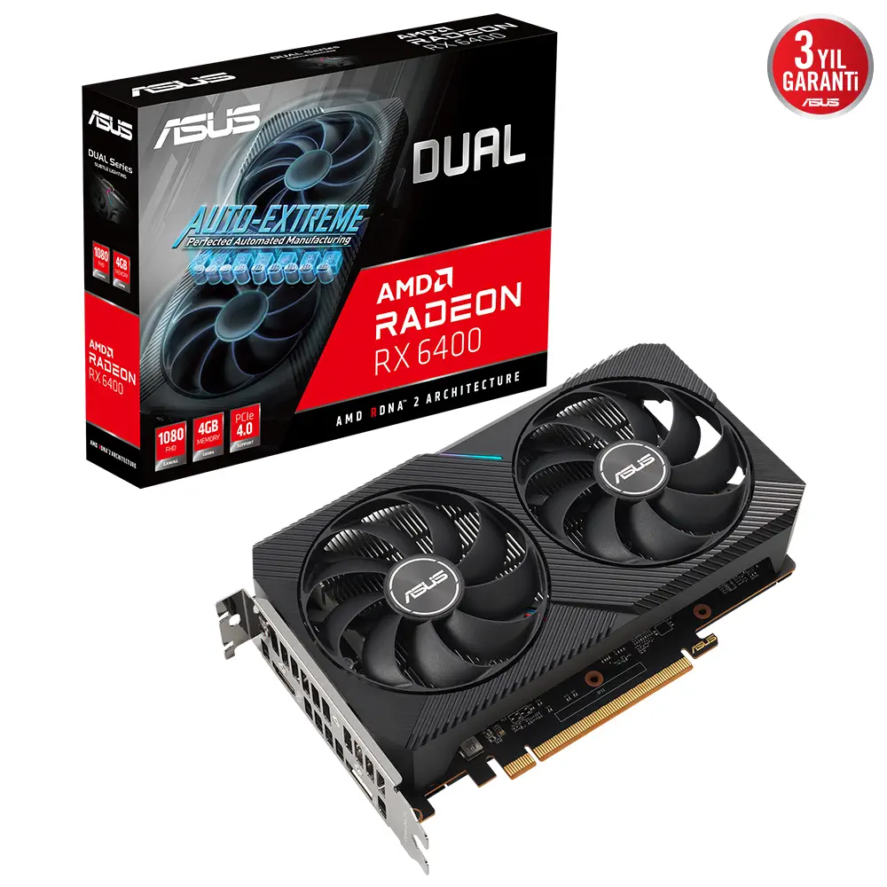 Asus Dual Radeon RX 6400 DUAL-RX6400-4G 4GB GDDR6 64Bit DX12 Gaming (Oyuncu) Ekran Kartı 
