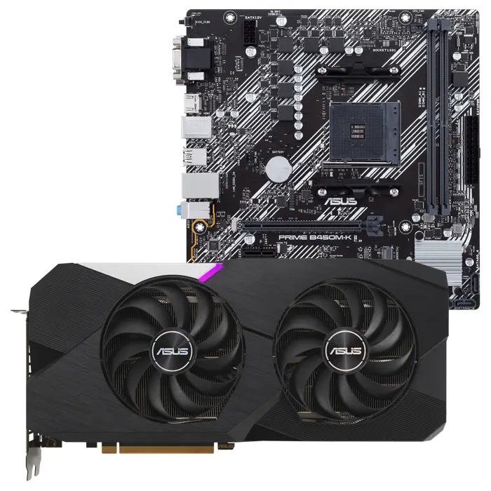 Asus Dual Radeon RX 6700 XT OC DUAL-RX6700XT-O12G 12GB GDDR6 192Bit DX12 Ekran Kartı + Asus Prime B450M-K II AMD B450 Soket AM4 DDR4 4400(OC)MHz mATX Anakart Bundle