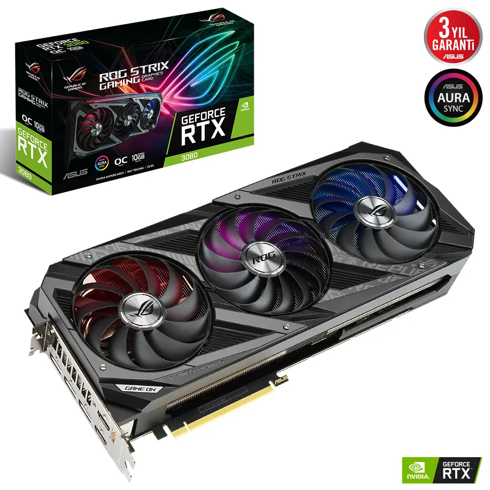 Asus ROG Strix GeForce RTX 3080 V2 OC ROG-STRIX-RTX3080-O10G-V2-GAMING 10GB GDDR6X 320Bit DX12 Gaming (Oyuncu) Ekran Kartı