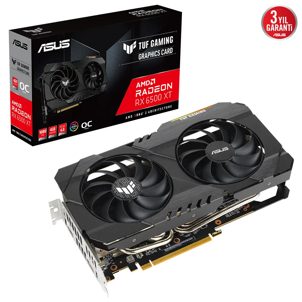 ASUS TUF Gaming Radeon RX 6500 XT OC TUF-RX6500XT-O4G-GAMING 4GB GDDR6 64Bit DX12 Gaming (Oyuncu) Ekran Kartı