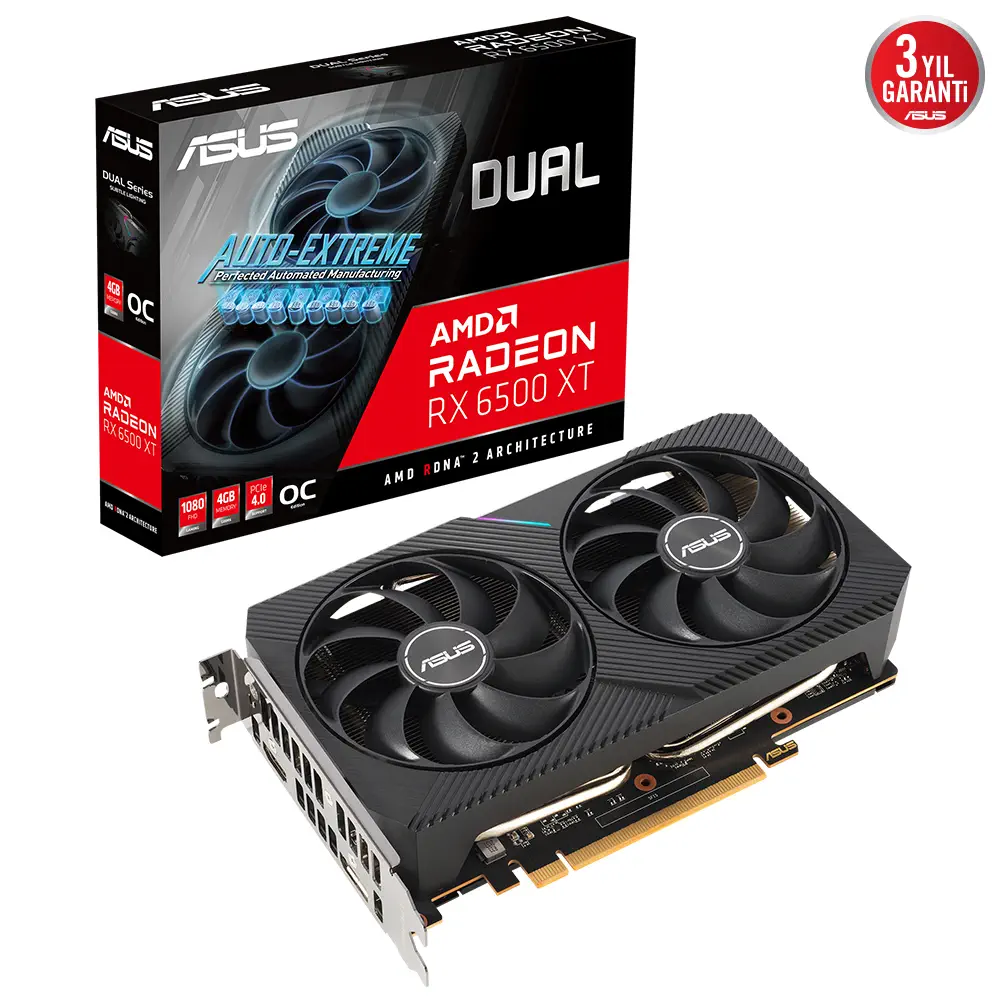 ASUS Dual Radeon RX 6500 XT OC DUAL-RX6500XT-O4G 4GB GDDR6 64Bit DX12 Gaming (Oyuncu) Ekran Kartı