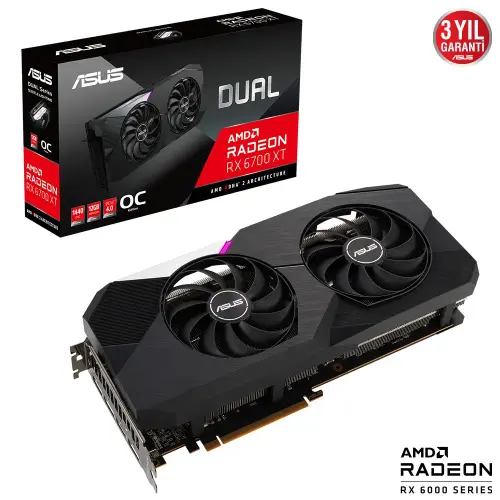 Asus Dual Radeon RX 6700 XT OC DUAL-RX6700XT-O12G 12GB GDDR6 192Bit DX12 Gaming (Oyuncu) Ekran Kartı