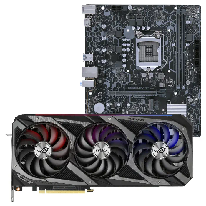 Asus ROG Strix GeForce RTX 3080 OC ROG-STRIX-RTX3080-O12G-GAMING 12GB GDDR6X 384Bit DX12 Ekran Kartı + Asus B560M-P-SI Intel B560 Soket 1200 DDR4 5000(OC)MHz mATX Anakart Bundle