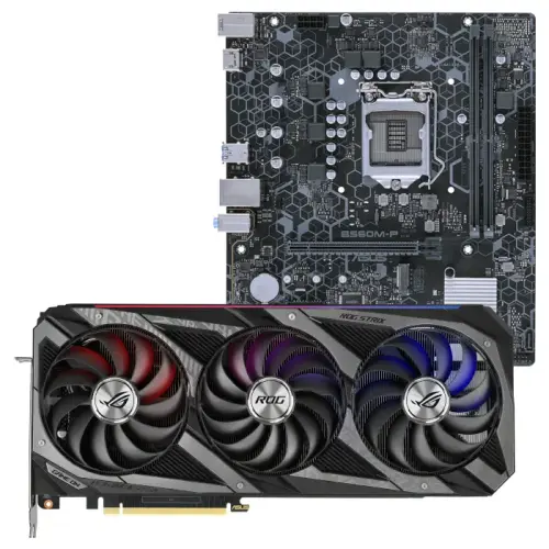 Asus ROG Strix GeForce RTX 3080 OC ROG-STRIX-RTX3080-O12G-GAMING 12GB GDDR6X 384Bit DX12 Ekran Kartı + Asus B560M-P-SI Intel B560 Soket 1200 DDR4 5000(OC)MHz mATX Anakart Bundle