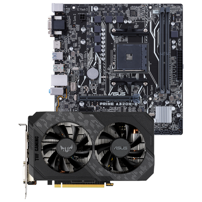 Asus TUF Gaming GeForce GTX 1650 OC TUF-GTX1650-O4GD6-P-GAMING 4GB GDDR6 128Bit DX12 Ekran Kartı + Asus Prime A320M-E AMD A320 Soket AM4 DDR4 3200(OC)MHz mATX Anakart Bundle