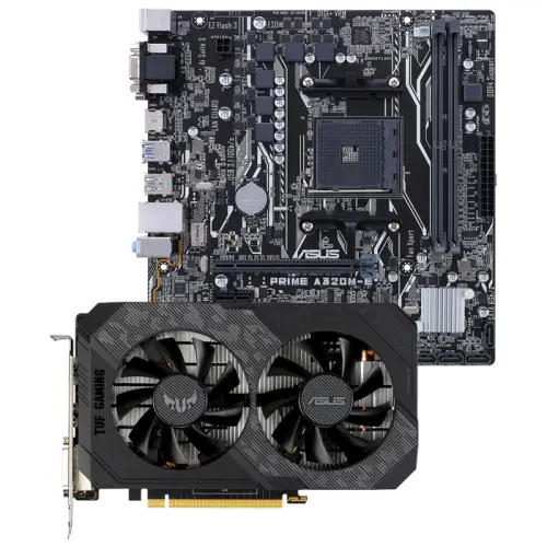 Asus TUF Gaming GeForce GTX 1650 OC TUF-GTX1650-O4GD6-P-GAMING 4GB GDDR6 128Bit DX12 Ekran Kartı + Asus Prime A320M-E AMD A320 Soket AM4 DDR4 3200(OC)MHz mATX Anakart Bundle