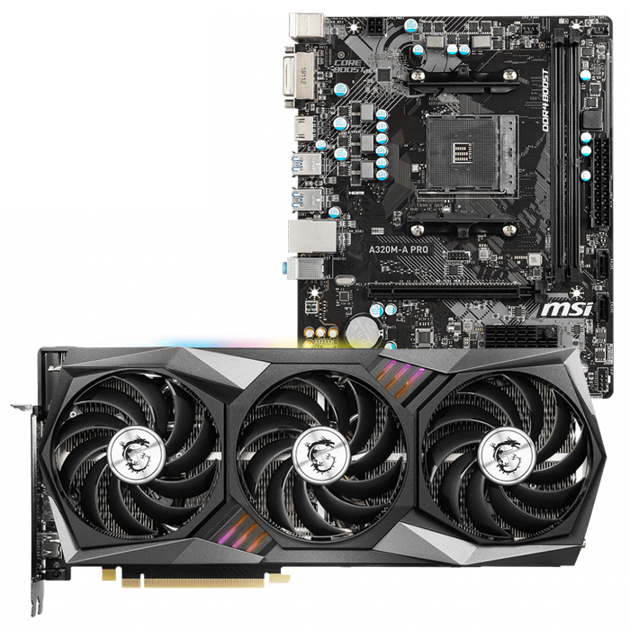 MSI GeForce RTX 3070 GAMING Z TRIO 8G LHR 8GB GDDR6 256Bit DX12 Ekran Kartı + MSI A320M-A Pro AMD A320 Soket AM4 DDR4 3200(OC)MHz mATX Anakart Bundle