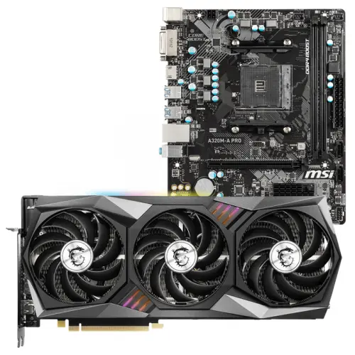 MSI GeForce RTX 3070 GAMING Z TRIO 8G LHR 8GB GDDR6 256Bit DX12 Ekran Kartı + MSI A320M-A Pro AMD A320 Soket AM4 DDR4 3200(OC)MHz mATX Anakart Bundle
