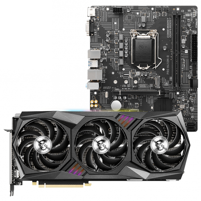 MSI GeForce RTX 3080 GAMING Z TRIO 12G LHR 12GB GDDR6X 384Bit DX12 Ekran Kartı + MSI PRO H410M-B Intel H510 Soket 1200 DDR4 2933MHz mATX Anakart Bundle