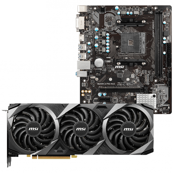 MSI GeForce RTX 3080 Ti VENTUS 3X 12G OC 12GB GDDR6X 384Bit DX12 Ekran Kartı + MSI B450M-A PRO MAX AMD B450 Soket AM4 DDR4 4133(OC)MHz mATX Anakart Bundle