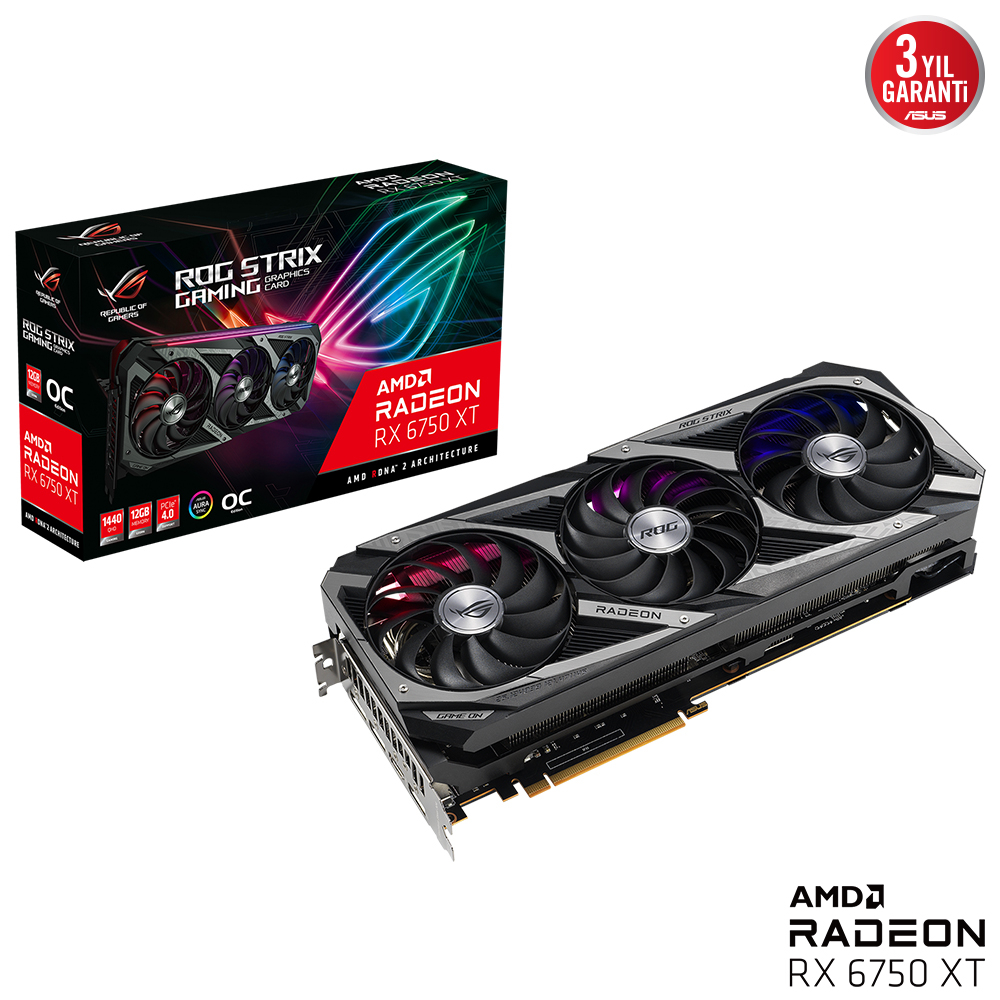 Asus ROG Strix Radeon RX 6750 XT OC ROG-STRIX-RX6750XT-O12G-GAMING 12GB GDDR6 192Bit DX12 Gaming (Oyuncu) Ekran Kartı
