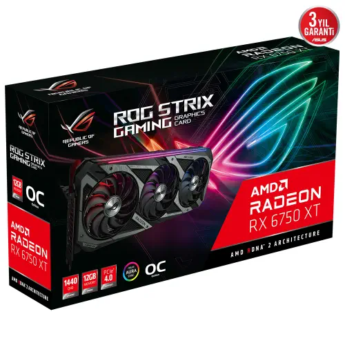 Asus ROG Strix Radeon RX 6750 XT OC ROG-STRIX-RX6750XT-O12G-GAMING 12GB GDDR6 192Bit DX12 Gaming (Oyuncu) Ekran Kartı